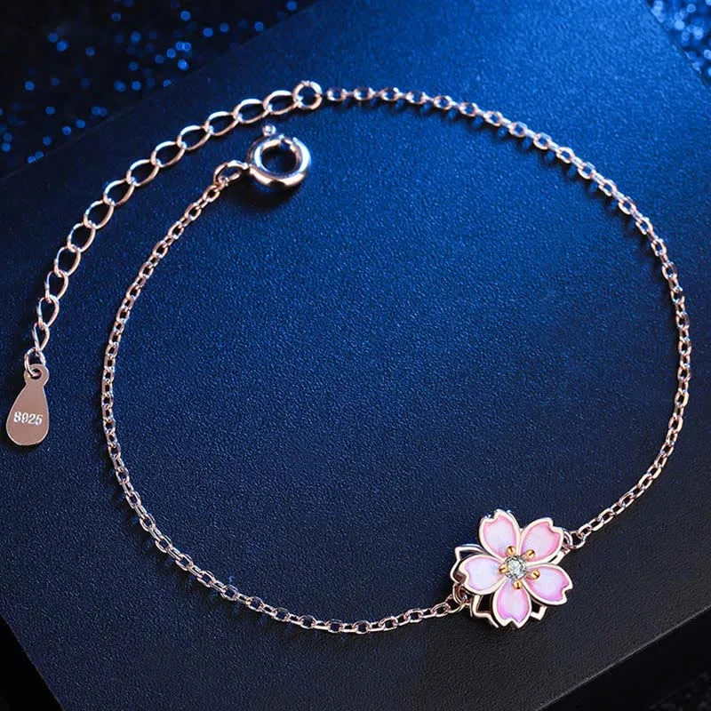 Mythstone 925 Sterling Silver Cherry Blossom Blessing Chain Bracelet Rotatable Ring - Image 3