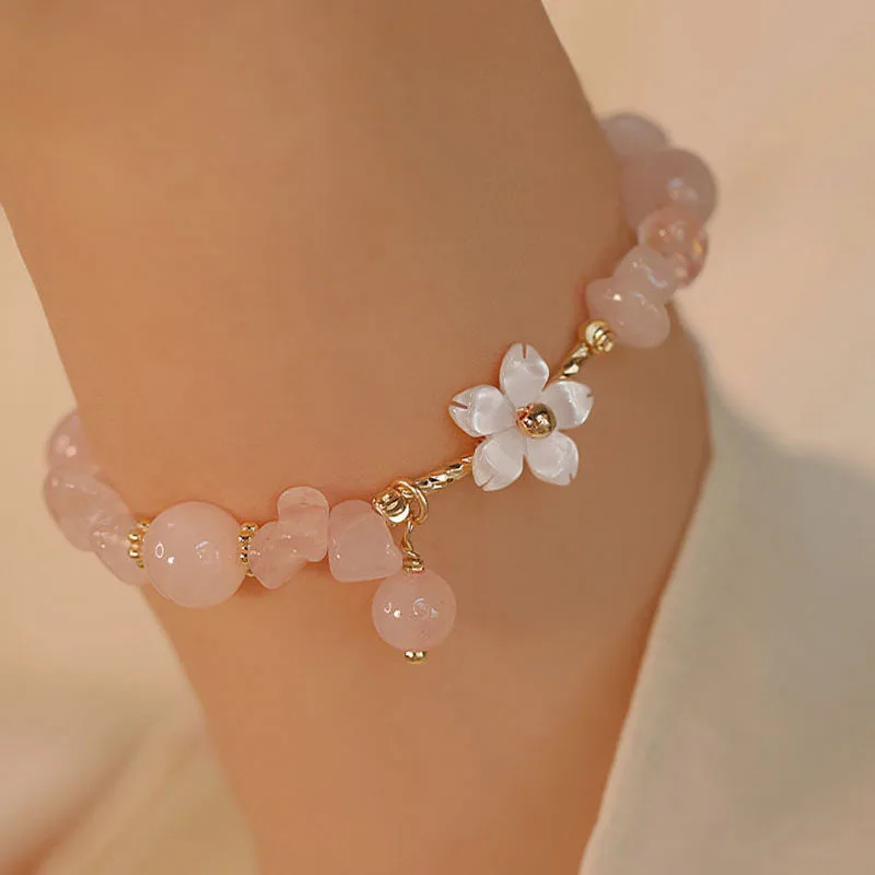 Mythstone 14k Gold Plated Natural Pink Crystal Flower Love Bracelet - Image 2