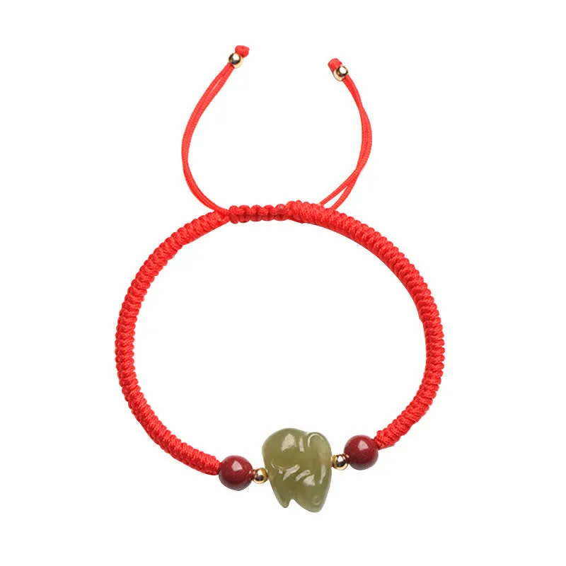 Year of the Rabbit Hetian Jade Bunny Cinnabar Beaded Abundance String Bracelet - Image 9