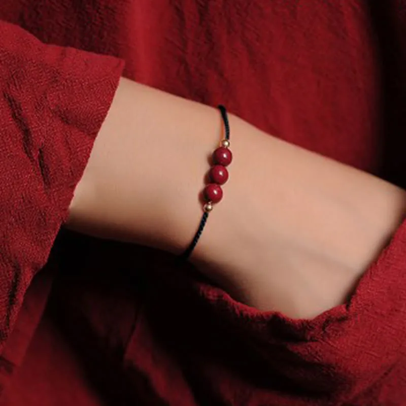 Mythstone 14K Gold Plated Natural Cinnabar Blessing String Braided Bracelet - Image 13