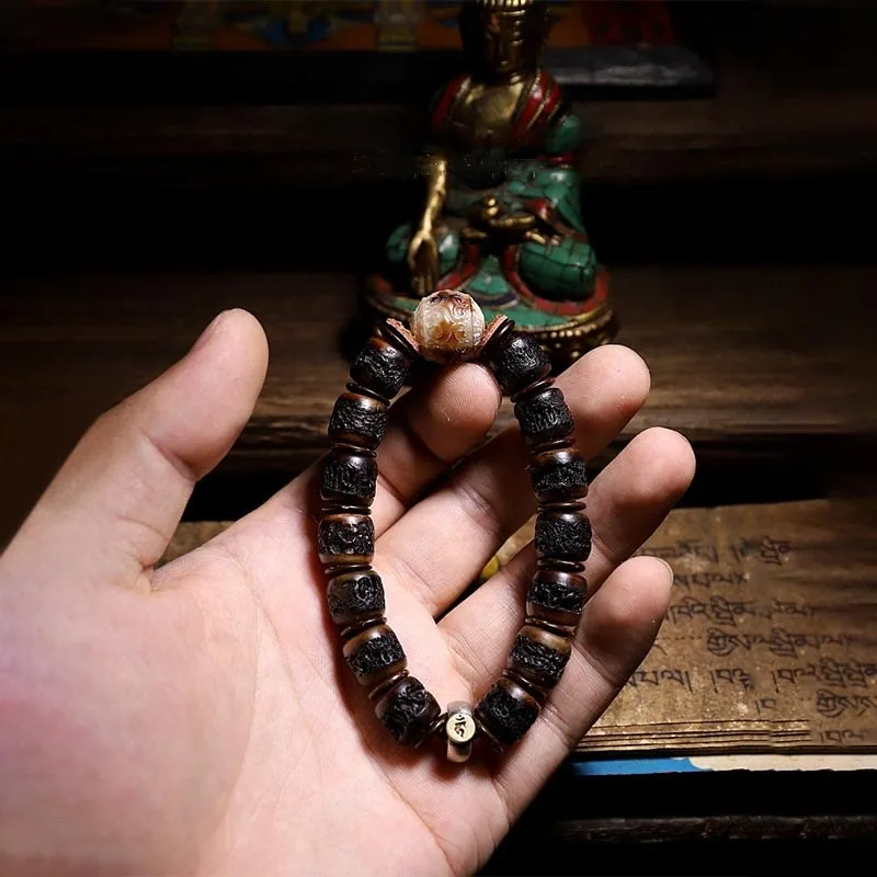 Mythstone 925 Sterling Silver Chinese Zodiac Natal Buddha Handmade Tibet Yak Bone Strength Bracelet - Image 17