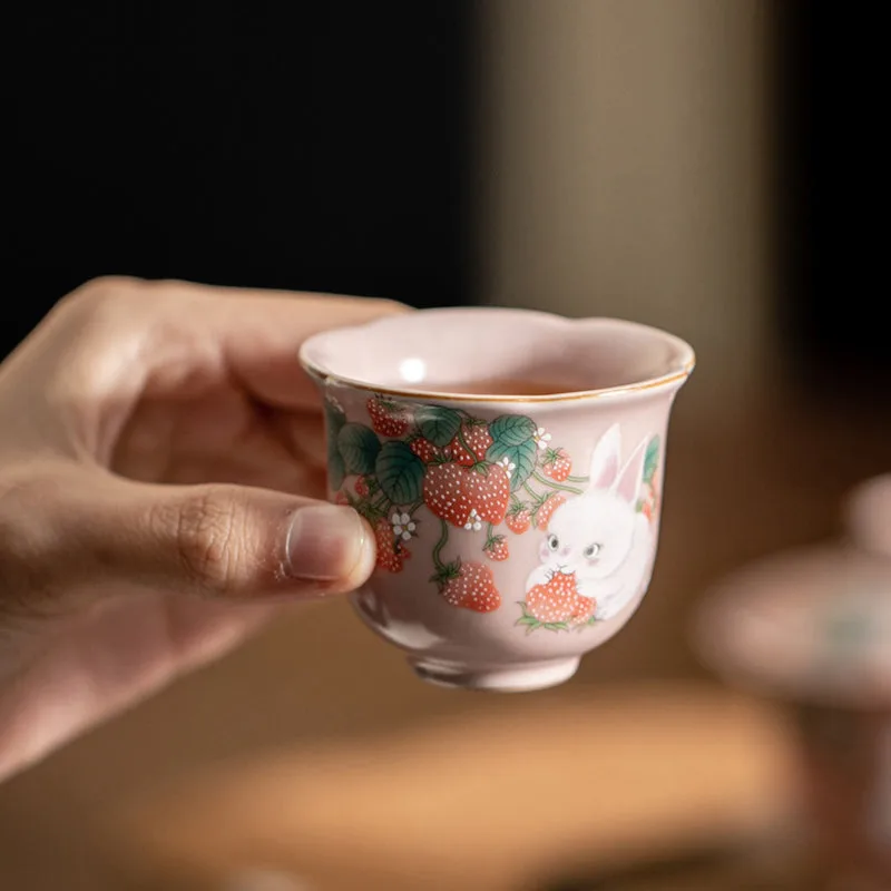 Mythstone Cute Strawberry Rabbit Flower Ceramic Teacup Kung Fu Tea Cup 55ml - Image 13