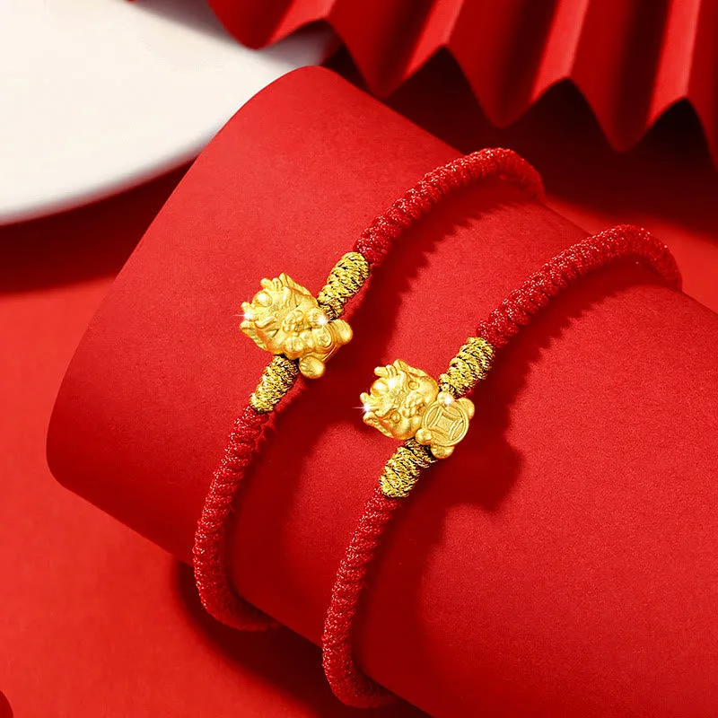 Mythstone 999 Sterling Silver Year of the Dragon Copper Coin Fortune Dragon Fu Character Luck Handcrafted Red String Braided Bracelet - Image 9