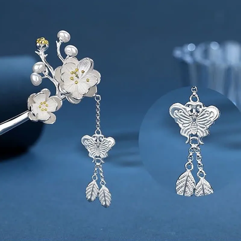 Mythstone Plum Blossom Butterfly Love Freedom Tassel Hairpin - Image 8