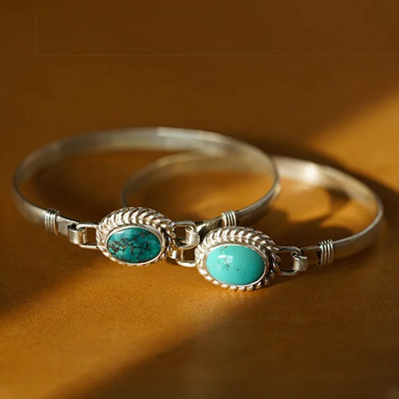 Mythstone 925 Sterling Silver Turquoise Balance Protection Handmade Nepal Bracelet Bangle - Image 2