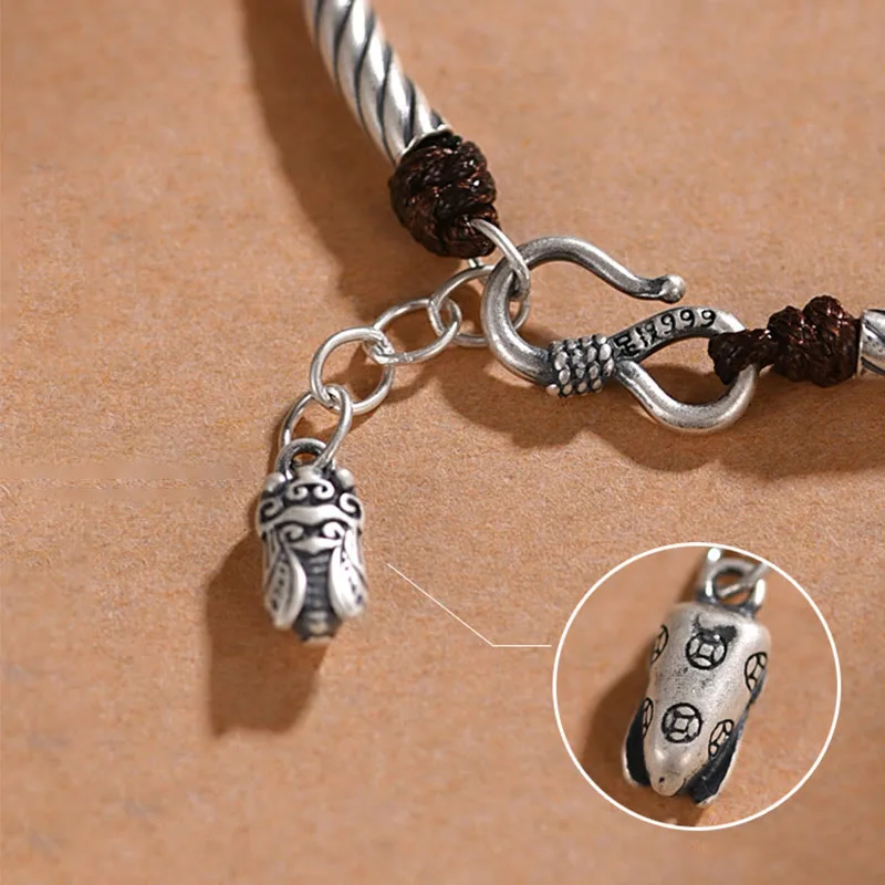 Mythstone 999 Sterling Silver Bamboo Pattern Cicada Luck Wealth Bracelet - Image 5