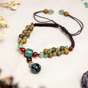 Mythstone Wenge Wood Green Aventurine Balance Protection Anklet