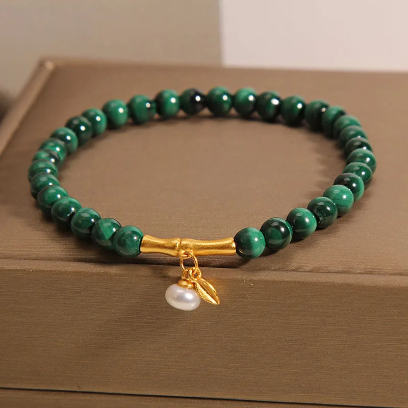 Mythstone Natural Malachite Pearl Lucky Bamboo Anti-Anxiety Bracelet