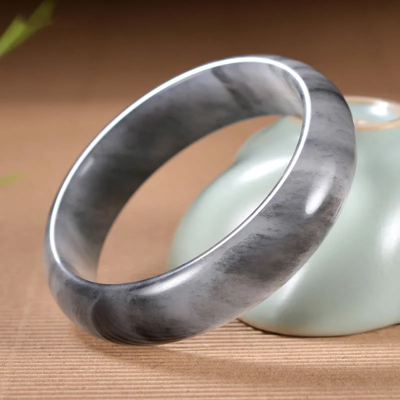 Mythstone Natural Ink Color Golden Silk Jade Wealth Bracelet Bangle - Image 2