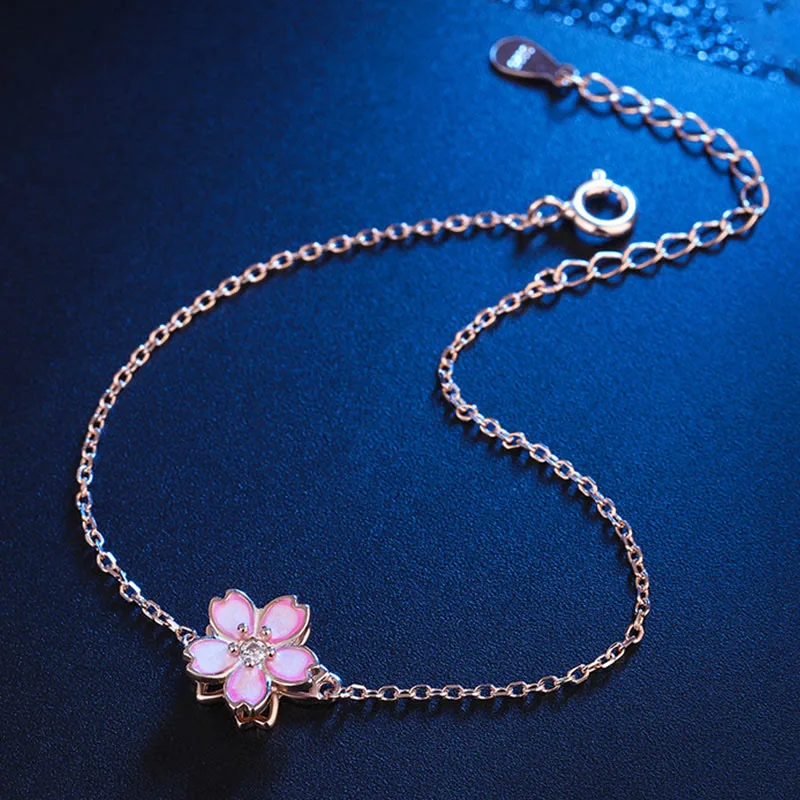 Mythstone 925 Sterling Silver Cherry Blossom Blessing Chain Bracelet Rotatable Ring - Image 6