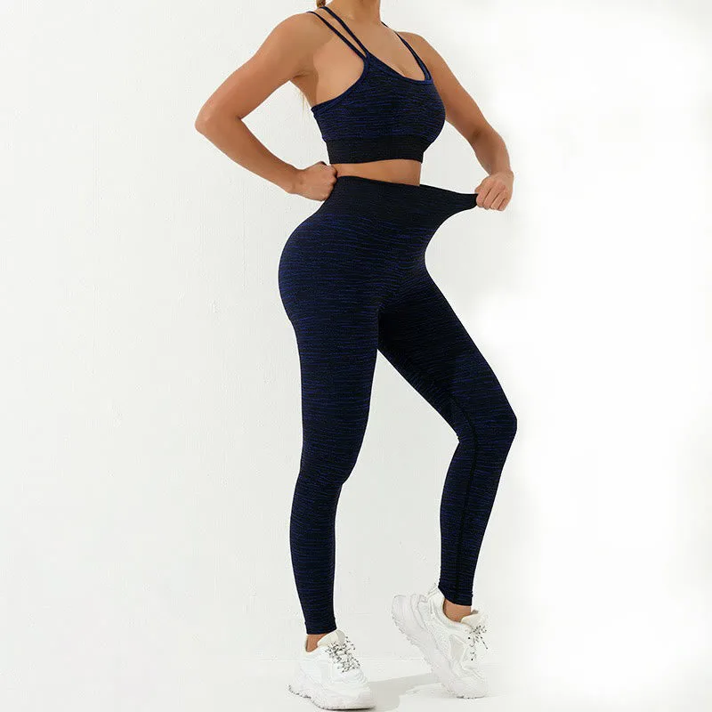 Mythstone 2Pcs Simple Print Crop Tank Bra Long Sleeve Top Leggings Pants Sports Outfits Women's Yoga Sets - Image 9