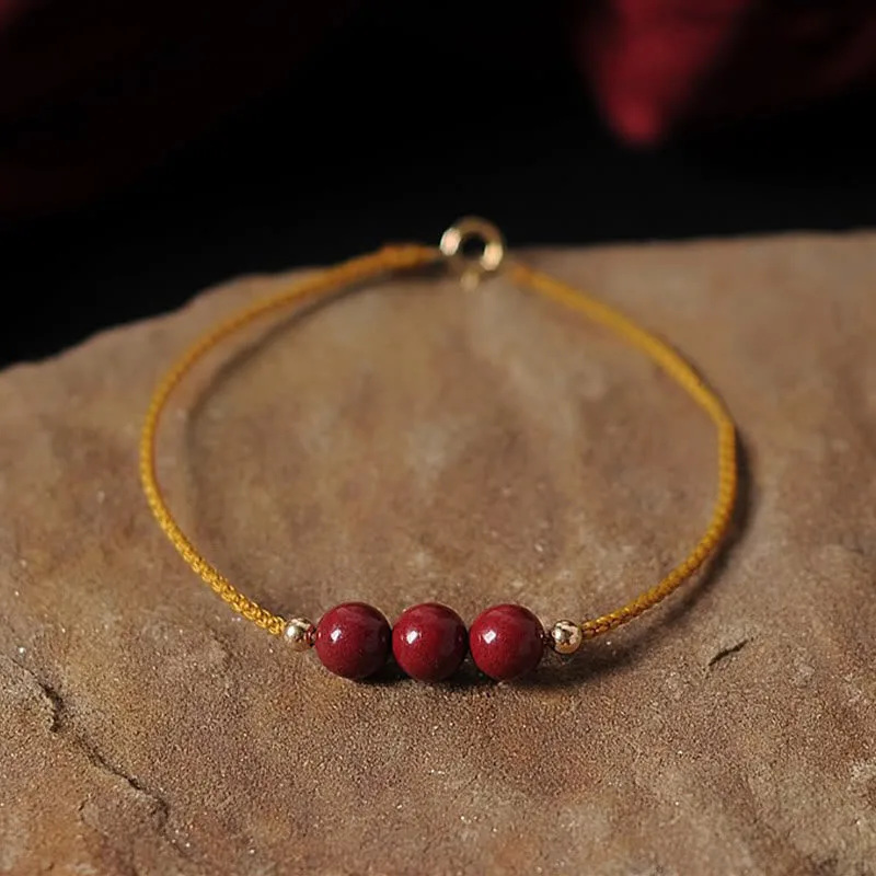 Mythstone 14K Gold Plated Natural Cinnabar Blessing String Braided Bracelet - Image 3