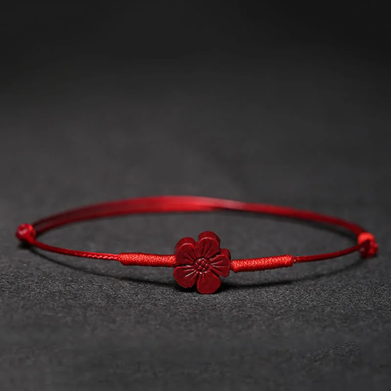 Mythstone - Handmade Plum Blossom Four Leaf Clover PiXiu Lotus Koi Fish Cinnabar Blessing Braid Bracelet