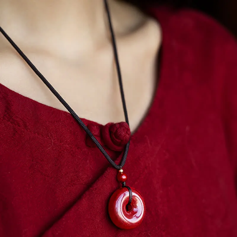 Mythstone Cinnabar Peace Buckle Calm Blessing Necklace Pendant - Image 3