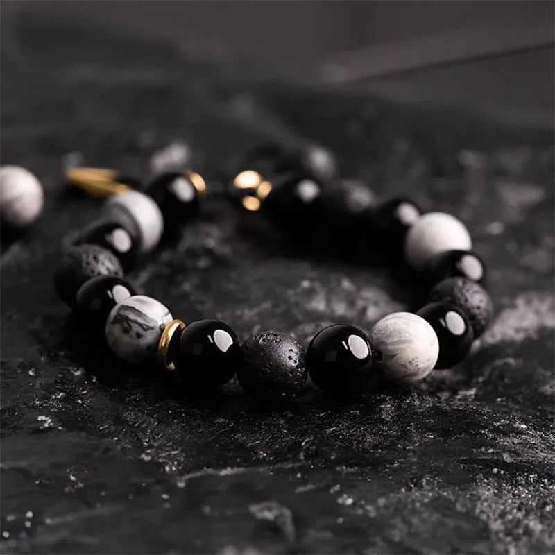 MythStone Black Obsidian Lava Rock Stone Yin Yang Strength Bracelet - Image 3