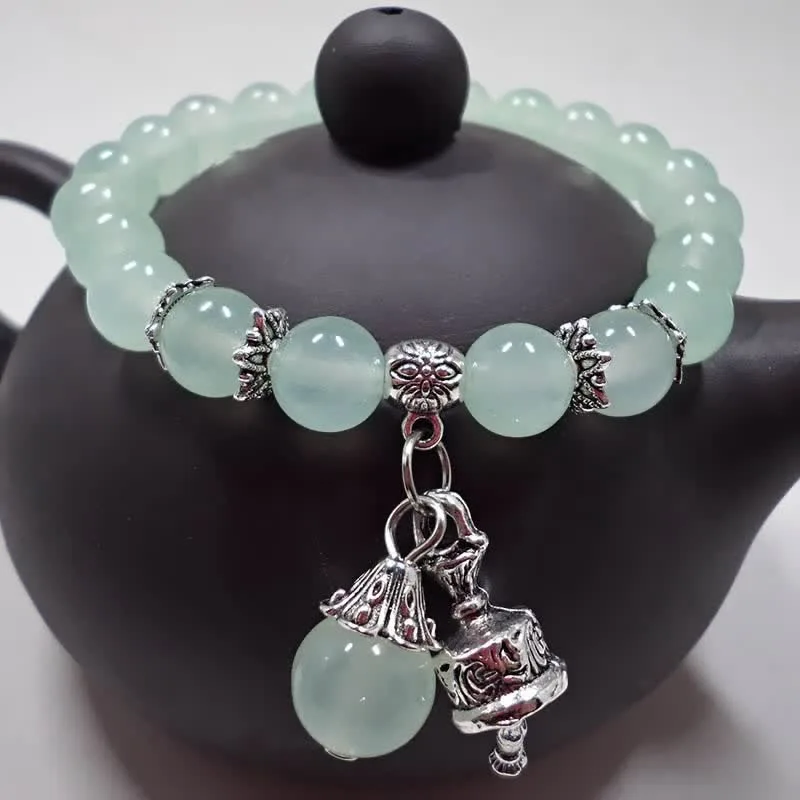 Mythstone Vintage Crystal Chalcedony Stone Energy Beaded Bell Charm Bracelet - Image 15
