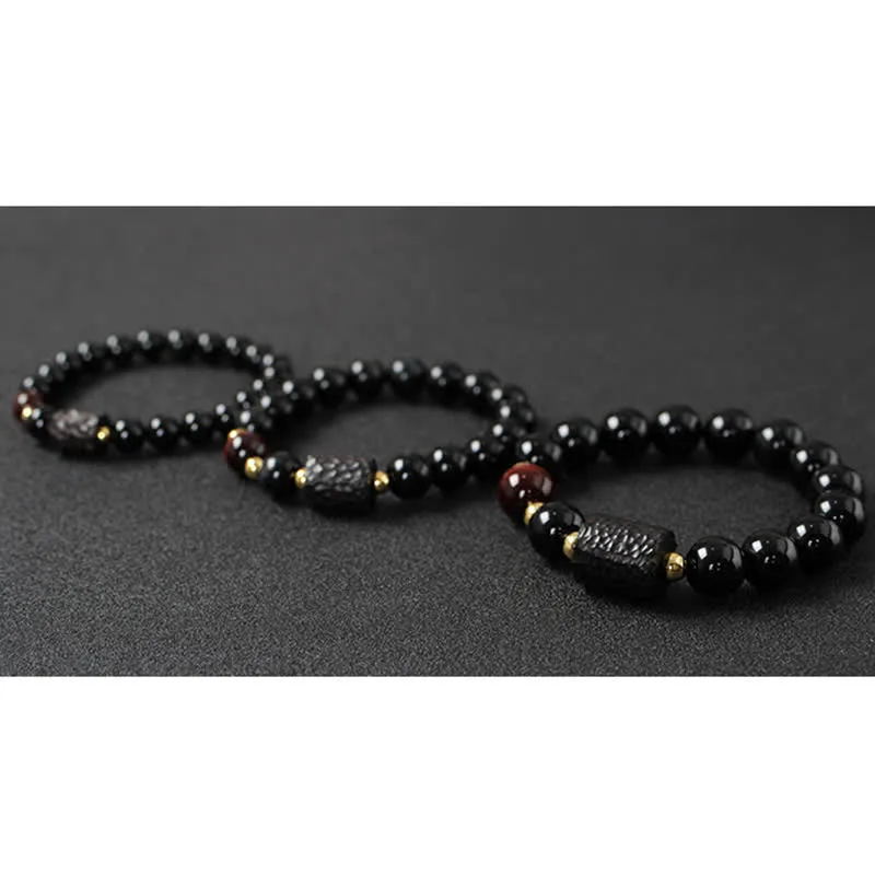 Black Obsidian Ebony Wood Red Tiger Eye Strength Couple Bracelet - Image 18