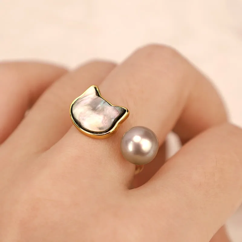 Mythstone Natural Pearl Copper Cat Healing Necklace Pendant Earrings - Image 4