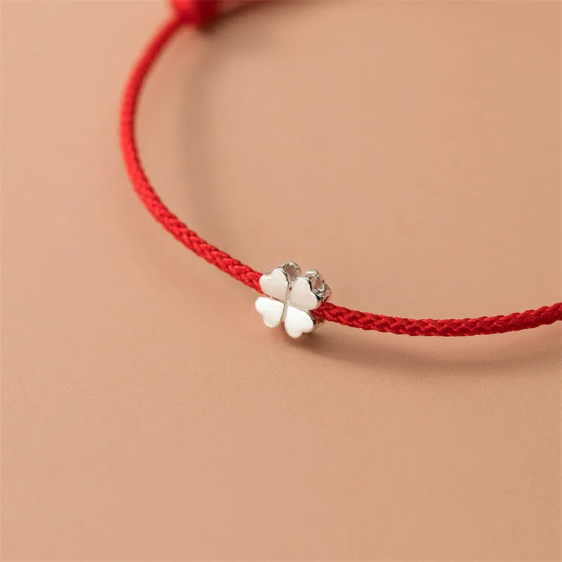 Mythstone 925 Sterling Silver Four Leaf Clover Red Rope Bracelet - Image 3