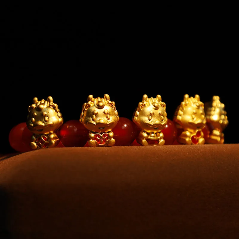 Mythstone Year of the Dragon Natural Red Agate Copper Coin Fu Character Protection Bracelet - Image 5