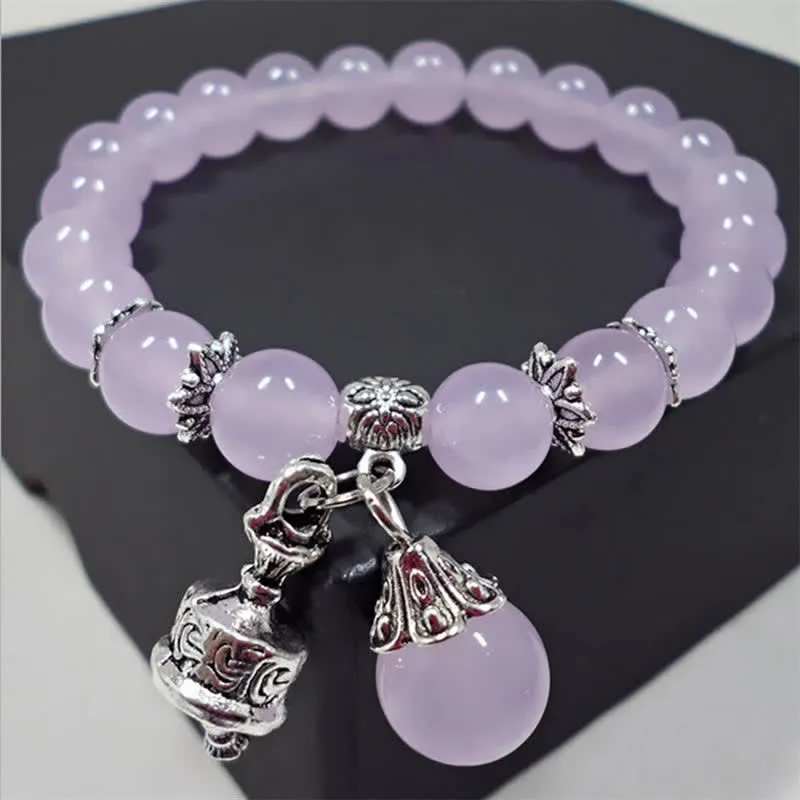 Mythstone Vintage Crystal Chalcedony Stone Energy Beaded Bell Charm Bracelet - Image 12