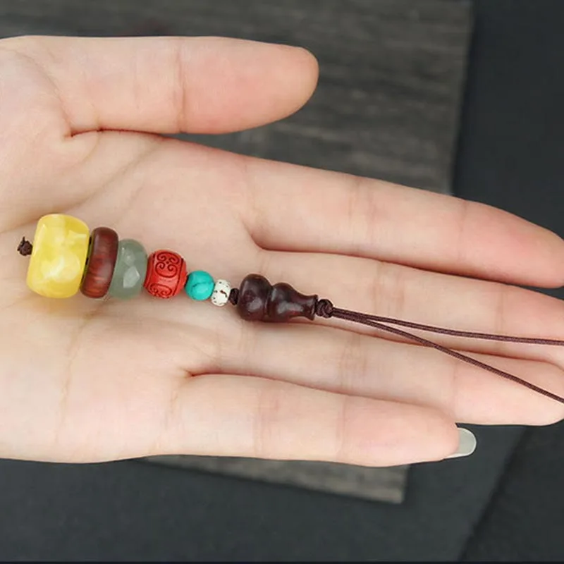 Mythstone Green Sandalwood Ebony Wood Gourd Seven Layer Pagoda Positive Phone Hanging Decoration - Image 15