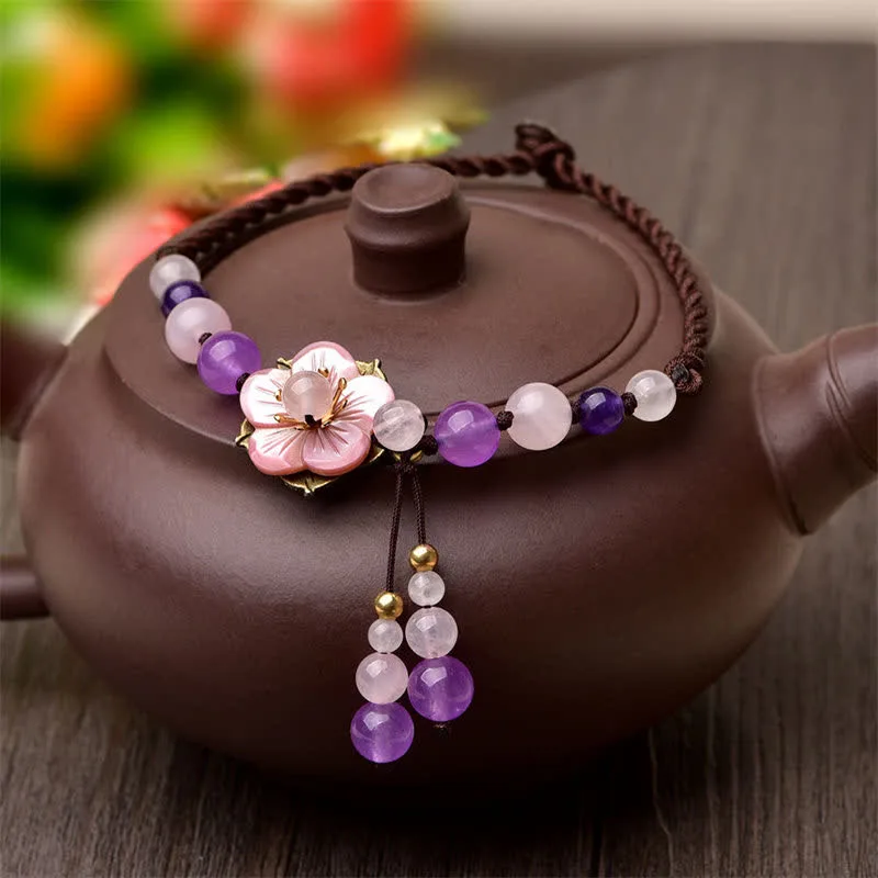 Mythstone Natural Amethyst Rose Quartz Crystal Charm Lucky Healing Anklet - Image 2