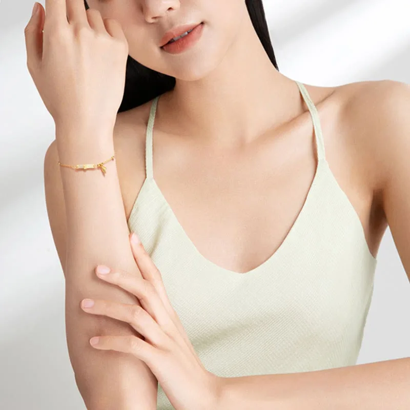 Mythstone 925 Sterling Silver 18K Gold Plated White Jade Bamboo Zircon Leaf Luck Bracelet - Image 12