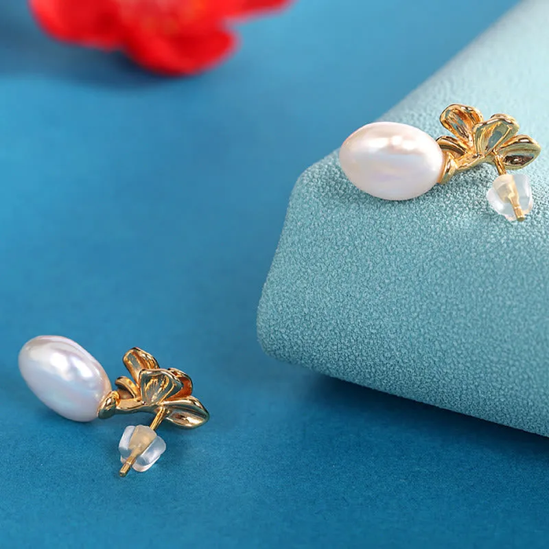 Mythstone 925 Sterling Silver Natural Baroque Pearl Flower Healing Drop Earrings - Image 3