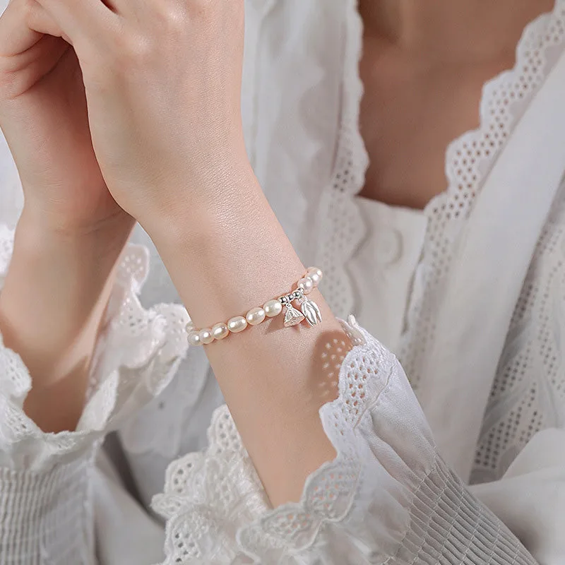 Mythstone 999 Sterling Silver Lotus Flower Pod Natural Pearl Healing Bracelet - Image 6