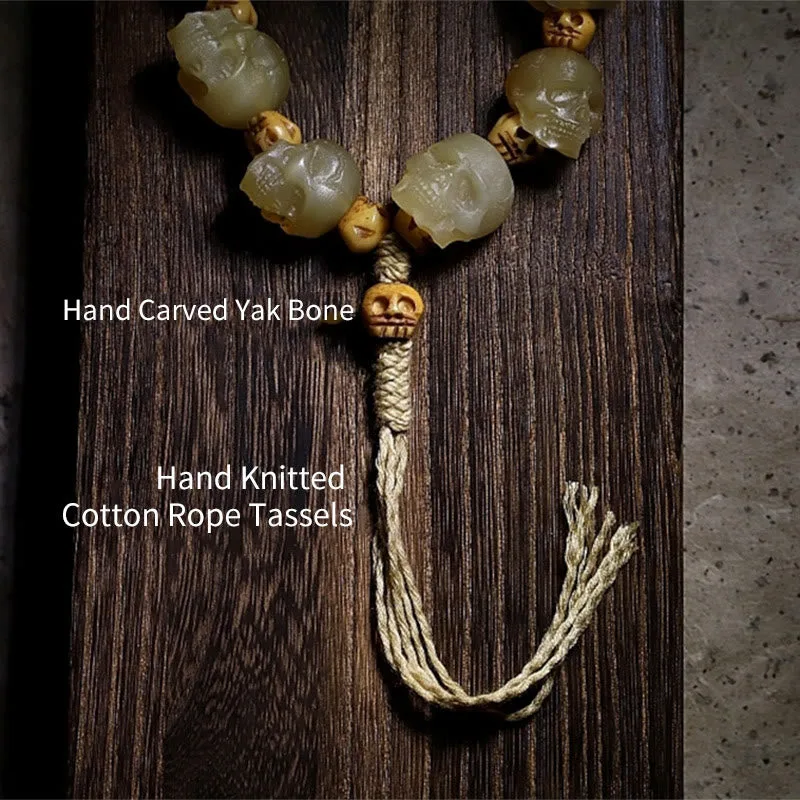 Mythstone Handmade Tibetan Sheep Horn Skull The Lord of the Corpse Forest Yak Bone Engraved Luck Bracelet - Image 5