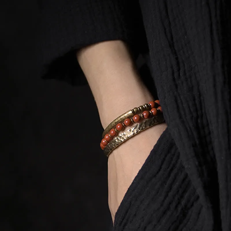 Mythstone Red Jasper Moss Agate Black Obsidian Crystal Copper Peace Couple Bracelet - Image 3