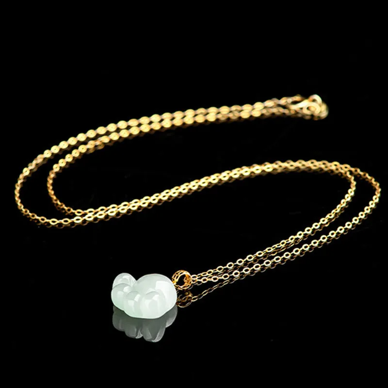 Mythstone 925 Sterling Silver 18K Gold Plated Natural Jade Cat Paw Pattern Luck Necklace Pendant - Image 5