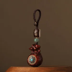 Mythstone Small Leaf Red Sandalwood Green Sandalwood Money Bag Om Mani Padme Hum Rotatable Protection Hanging Decoration