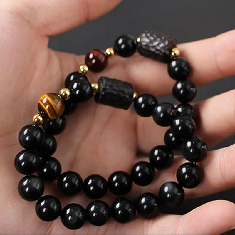 Black Obsidian Ebony Wood Red Tiger Eye Strength Couple Bracelet - Image 6