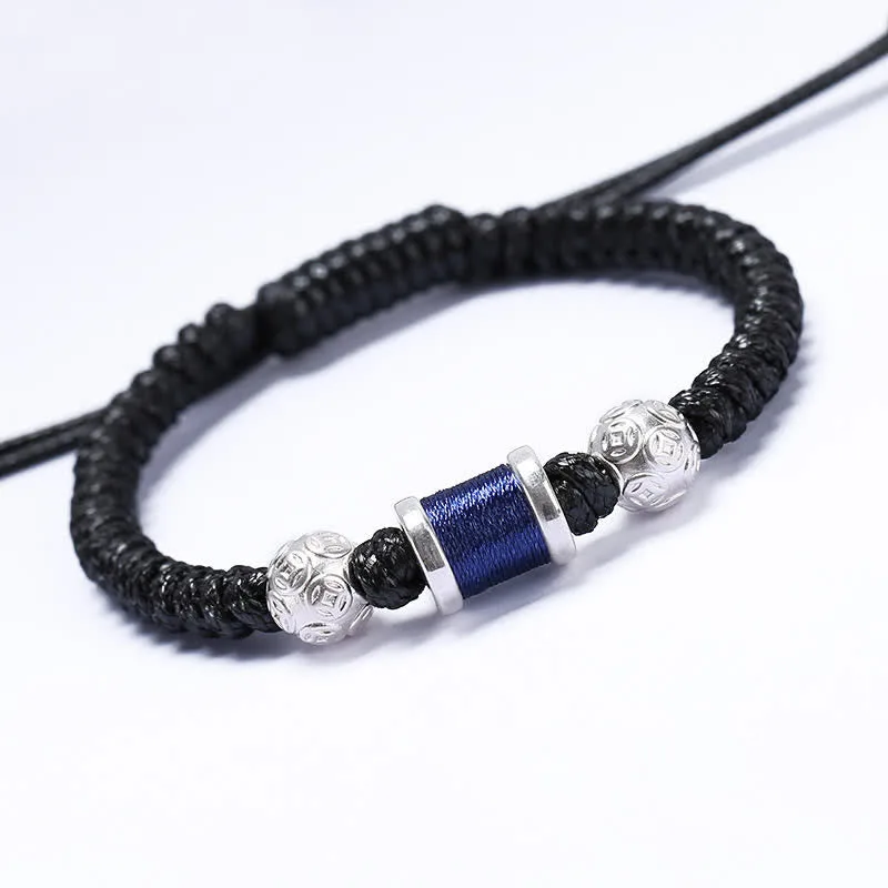 Mythstone 999 Sterling Silver Copper Coin Bead Copper Balance Braided String Bracelet - Image 7