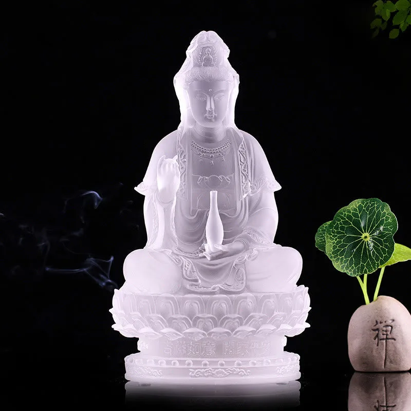 Mythstone Kwan Yin Avalokitesvara Handmade Figurine Liuli Crystal Art Piece Wealth Statue Home Offering Decoration - Image 5