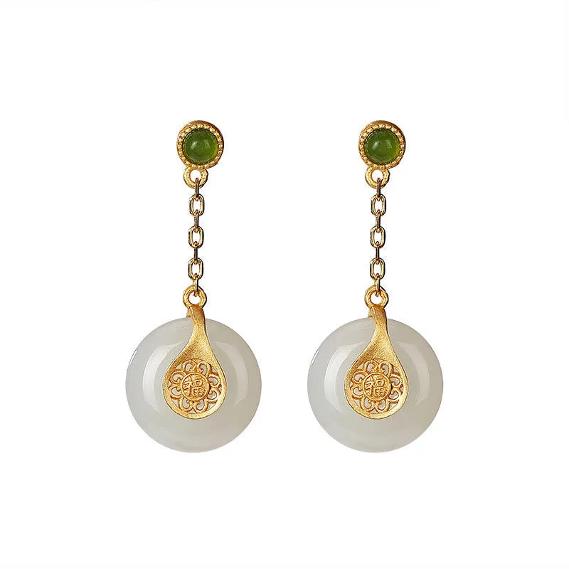 Mythstone 925 Sterling Silver Plated Gold Hetian Jade Fu Character Luck Necklace Pendant Bracelet Earrings - Image 16