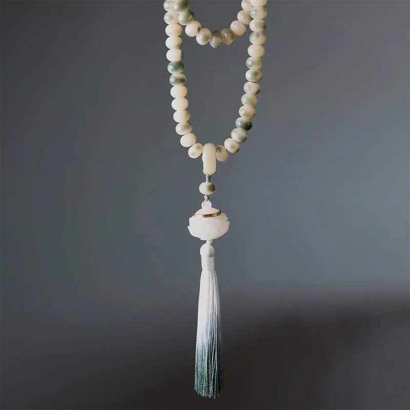 Mythstone Natural 108 Mala Beads Bodhi Seed Lotus Engraved Wisdom Tassel Bracelet - Image 6