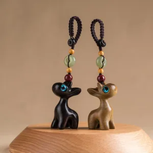 Mythstone Green Sandalwood Ebony Wood Mini Deer Positive Peace Buckle Key Chain Phone Hanging Decoration