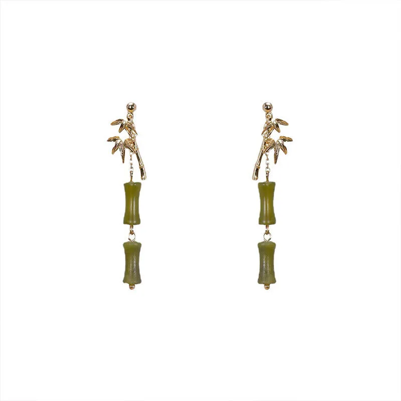 Mythstone 925 Sterling Silver Posts Copper Plated Gold Natural Peridot Bamboo Leaf Drop Earrings - Image 8