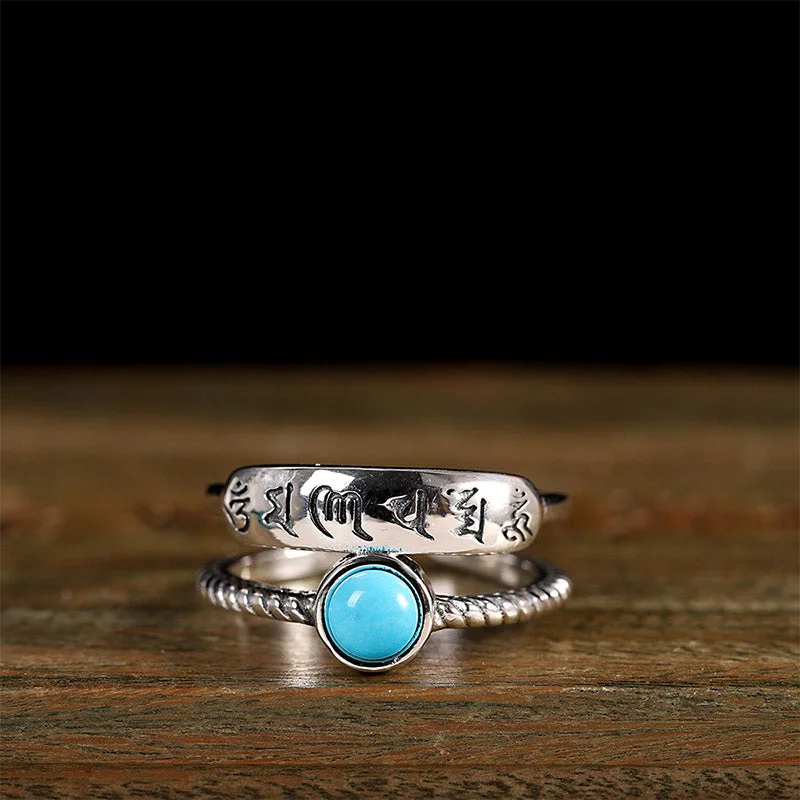 925 Sterling Silver Turquoise Six True Words Blessing Ring - Image 9