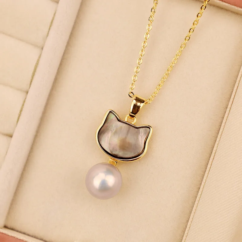 Mythstone Natural Pearl Copper Cat Healing Necklace Pendant Earrings - Image 6