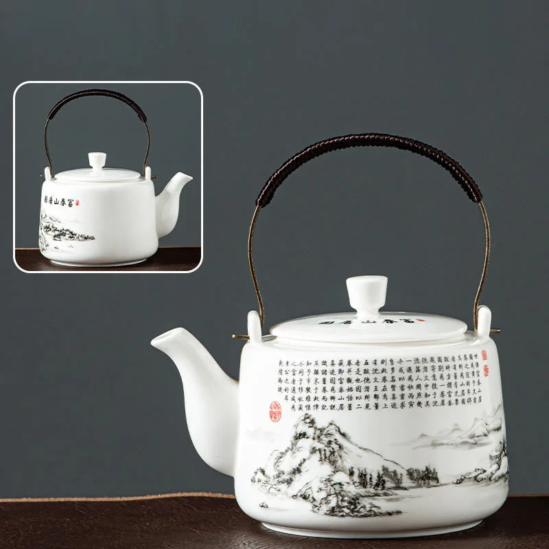 Mythstone Vintage Dragon Mountain Fisherman Landscape White Porcelain Ceramic Kung Fu Teapot - Image 18