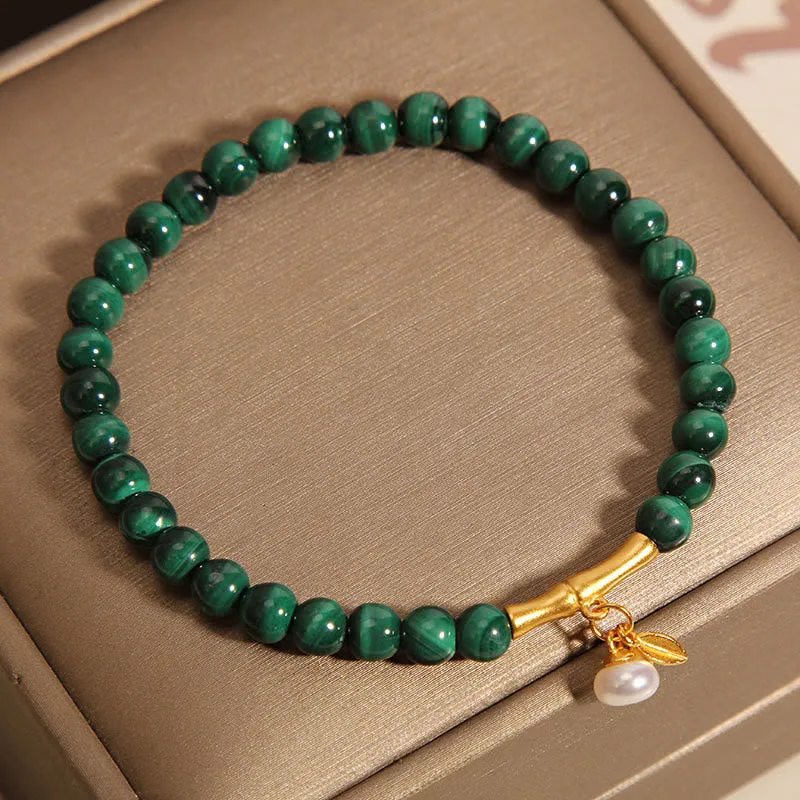 Mythstone Natural Malachite Pearl Lucky Bamboo Anti-Anxiety Bracelet - Image 5