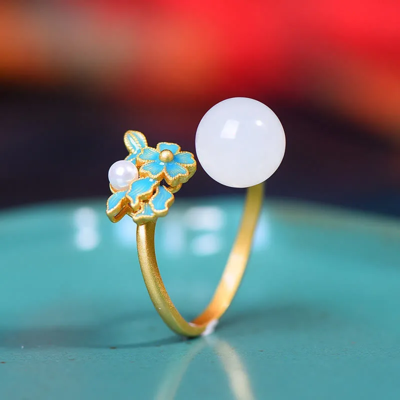 Mythstone White Jade 925 Sterling Silver Pearl Flower Blessing Necklace Pendant Ring Earrings - Image 3