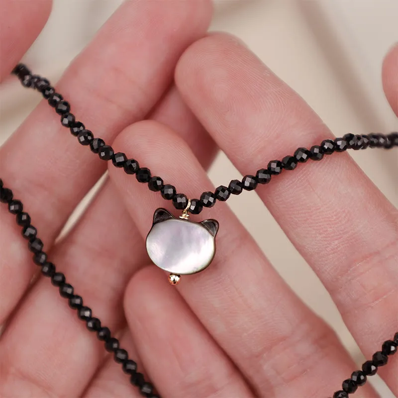 Mythstone Black Spinel Cute Cat Motivate Choker Necklace - Image 8