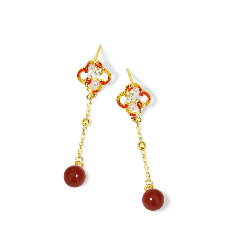 Mythstone - 925 Sterling Silver Four Leaf Clover Koi Fish Red Agate Pearl Wealth Bracelet Necklace Pendant Earrings Set - Image 10