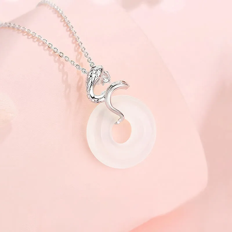 Mythstone 925 Sterling Silver Chalcedony Peace Buckle Year Of The Snake Harmony Necklace Pendant - Image 2