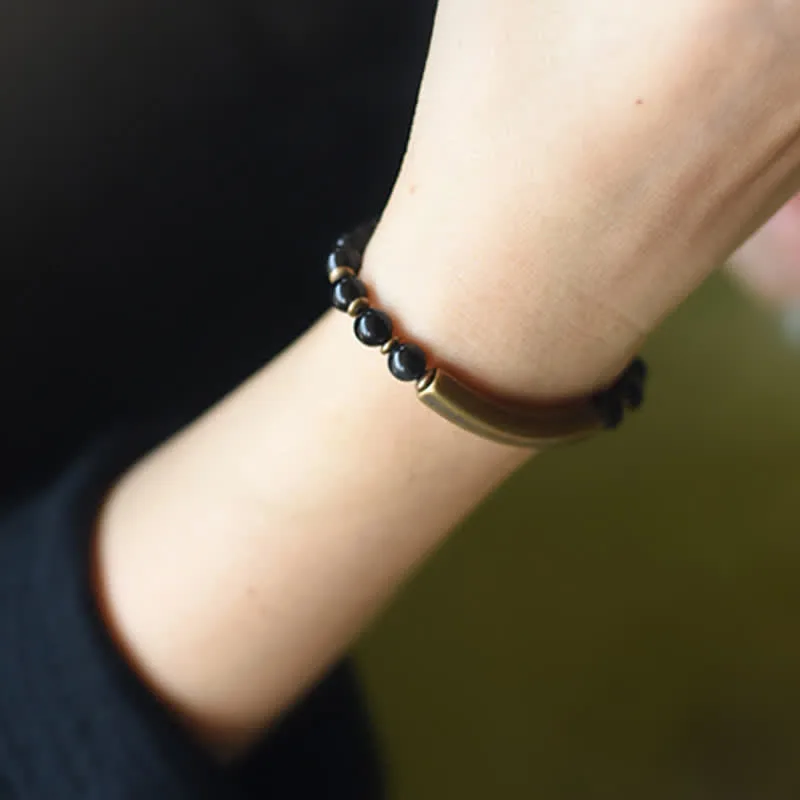 Mythstone Red Jasper Moss Agate Black Obsidian Crystal Copper Peace Couple Bracelet - Image 23